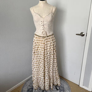 Vintage Y2K Anokhi Cream 100% Cotton Maxi Skirt - Size L/XL